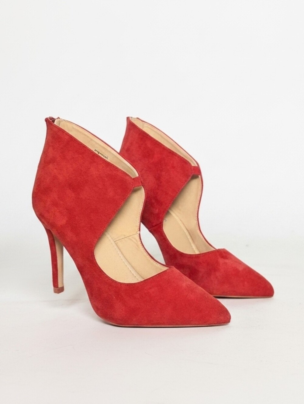 Tru Comfort Foam Red Vegan Suede Pointed-Toe Cutout Heels New